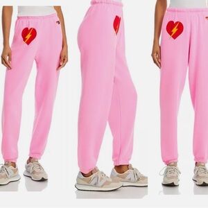 Aviator Nation Bolt Heart Sweatpants Neon Pink  Bloomingdale Edition